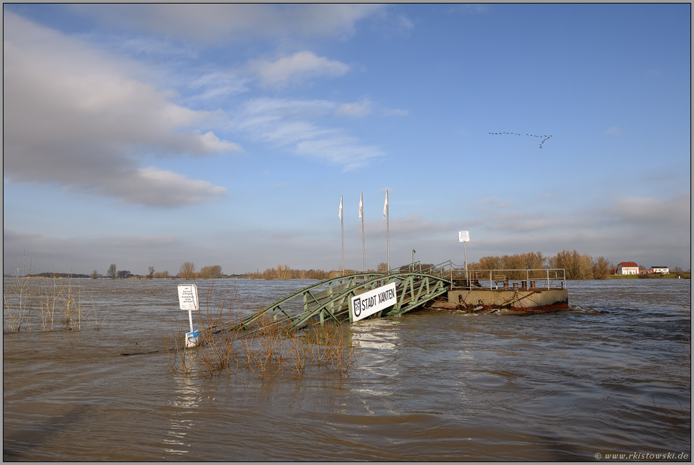 Winterhochwasser... Fähranleger *Xanten*, Hochwasser am Rhein, Nordrhein-Westfalen
